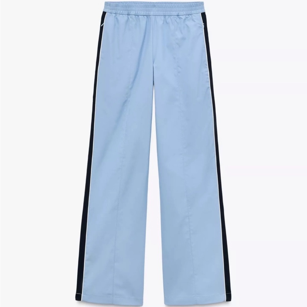 NEW Zara Blue Stripe Retro Zip Pocket Track Pants